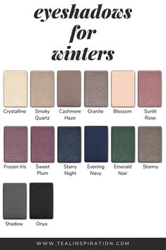 True Winter Color Palette, Winter Skin Tone, Teal Inspiration, Winter Eyeshadow, Cool Winter Color Palette, Deep Winter Palette, Deep Winter Colors, Clear Winter, Makeup Shades