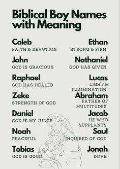 the biblical boy names with meaning in black and white, including an image of jesus