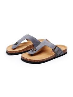 Grey Casual Sandals With Buckle Closure And Toe Post, Casual Toe Post Sandals With Buckle Closure, Casual Toe Post Sandals With Buckle, Adjustable Buckle Closure T-strap Sandals, Casual Adjustable Toe Post Footbed Sandals, Adjustable Toe Post Casual Footbed Sandals, Casual Toe Loop Flip Flops With Buckle Closure, Casual Gray Leather Sandals, Casual Adjustable Footbed Sandals With Single Toe Strap