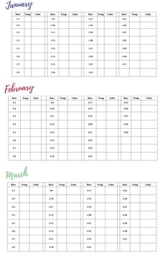 the printable calendar for january and march is shown in red, green, and blue