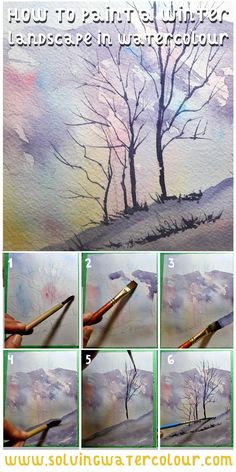 how to paint a winter landscape in watercolor with brush and acrylic paints