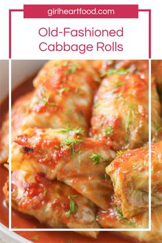 an old fashioned cabbage rolls recipe in a white bowl