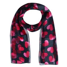 Women's Lightweight Satin Valentine's Bold Heart Print Scarf by CTM | Winter Scarves at BeltOutlet.com