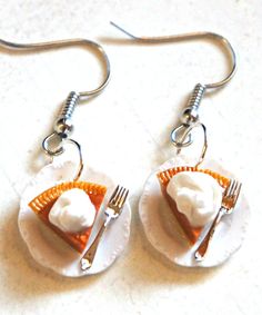 Pumpkin Pie Dangle Earrings - Jillicious charms and accessories Desserts Easy Quick, Pumpkin Mouse, Crazy Earrings, No Bake Pumpkin, Scoop Ice Cream, Bake Pumpkin, Thanksgiving Desserts Easy, Quick Easy Desserts, Handmade Plates