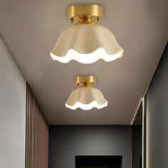 White Glass Brass Flush Lamp - Scalloped/Shell/Trapezoid Design, – LunaDesignStudios Cottage Ceiling, Brass Ceiling Light, Interior Color Schemes, Luminous Colours, Fluorescent Light, Led Flush Mount, Flush Mount Lighting, Led Ceiling Lights, Flush Mount Ceiling