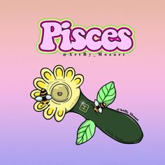 a cartoon character holding a flower with the word piscos on it