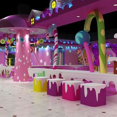 the interior of a brightly colored candy land