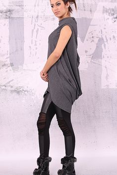 Gray Extravagant Asymmetrical Sleeveless Tunic Top UM-015-VL - Etsy Taiwan Lagenlook Tops With Stretch And Asymmetrical Hem, Lagenlook Top With Stretch And Asymmetrical Hem, Lagenlook Asymmetrical Hem Stretch Tops, Asymmetrical Lagenlook Tunic For Layering, Lagenlook Asymmetrical Tunic For Layering, Oversized Sleeveless Tops For Layering, Chic Asymmetrical Hem Tunic For Layering, Chic Oversized Sleeveless Top, Fall Sleeveless Lagenlook Top