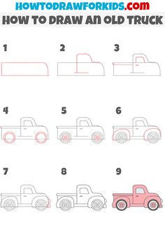 how to draw an old truck for kids with easy step - by - step instructions