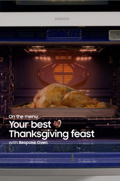 a turkey in an oven with the words, on the menu your best thanksgiving feast