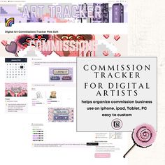 an image of a computer screen with the words commission tracker for digital arts