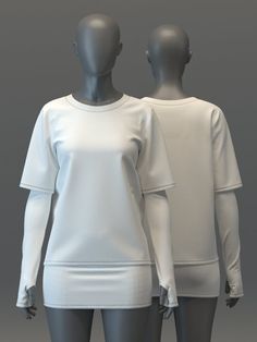 two female mannequins wearing white shirts and shorts, both facing each other