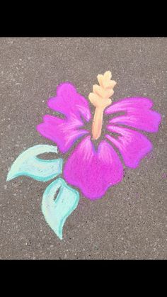 a drawing of a flower on the ground with colored chalk pastel and crayons