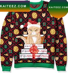 Blizzard Bay Pizza Cat Ugly Christmas Sweater Ugly Sweater Day, Hot Pizza, Mens Ugly Christmas Sweater, Boy Dress, Funny Items