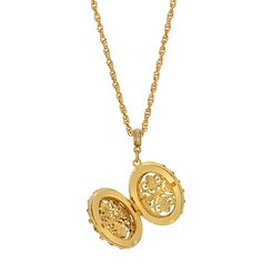 This beautiful double sided cross filigree locket necklace opens and locks with ease, plus makes a unique accent for any outfit. Comes with a 1928 logo tag and lobster clasp closure for a secure fit 14K gold dipped locket and chain necklace Measurements: 30"L x 1.83"H x 0.93"H 1928 Logo Tag And Lobster Clasp Closure Made In USA 1928 JEWELRY COLLECTION From the vaults of rich European capitals to the antique laden attics of old American estates, 1928 Jewelry has created modern replicas of the mos Luxury Oval Pendant Filigree Necklace, Channel Jewelry, Necklace Measurements, Chic Fashionista, Tim Burton Movie, 1928 Jewelry, Vintage Inspired Jewelry, Gold Locket, Logo Tag