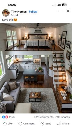 an aerial view of a living room, kitchen and dining area in a mobile home