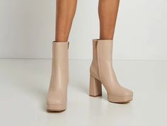 Lasaky - Ankle Boots with Chunky Heels in Almond and White Colors - Petite Size Shoes Clear Ankle Boots, Rough Heels, Square Head, Super High Heels, White Colors, Slingback Sandal, Toe Designs, Heeled Ankle Boots, Petite Size