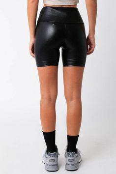 Our Gabrie Pu Biker Shorts features a mid thigh length and a high waisted. Fabric & fit: Model is wearing size Small. Biker Shorts, High Waisted, Pants, Fabric, How To Wear, Black, Trousers