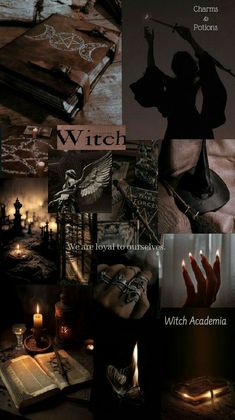 a collage of images with the words witch written on them and pictures of witches