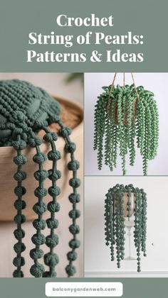 the crochet string of pearls patterns and ideas are shown in three different styles