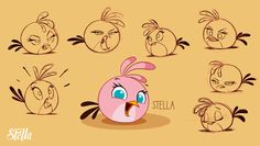 an animated cartoon character with various expressions and facial expressions, including the face and head