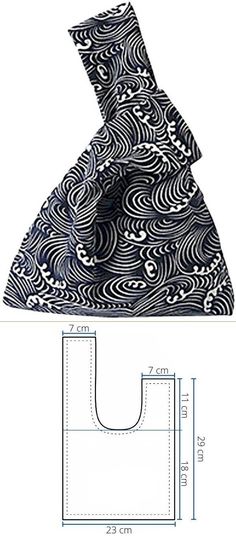 an image of a pattern for a bag with the measurements in front and side view