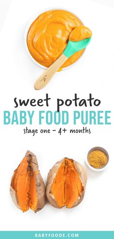 sweet potato baby food puree with the title above it