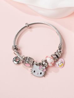 Sanrio Hello Kitty Bracelet,A Pack Big Head Hello Kitty Pendant Silvery Bracelet,Suitable For Woman Daily Wear Pink Pendant    Titanium Steel     Women Fashion Jewelry, size features are:Bust: ,Length: ,Sleeve Length: Cute Silver Charm Bracelet Bangle, Cute Silver Bangle Charm Bracelet, Cute Adjustable Metal Charm Bracelet, Adjustable Metal Charm Bracelet, Cute Style, Cute Metal Charm Bracelet, Adjustable Hello Kitty Jewelry, Cute Silver Bracelets With Lobster Clasp, Playful Silver Adjustable Charm Bracelet, Cute Adjustable Charm Bangle Bracelet