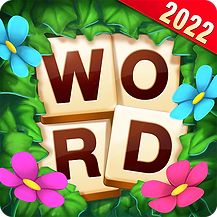 the words word finder game with flowers and leaves on it's side, next to a red ribbon that says word finder