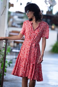 "This short summer sundress, is so flattering, accentuating the waistline, and has a matching belt. Ruffled, flared, retro-chic, and bohemian can make a great office everyday dress. Transform it from a formal look to a casual modern dress for an afternoon with your friends. This gorgeous dress is a new design for this summer! it is called - \"Nina Dress\". Color: Black floral print Available in Black too - https://www.etsy.com/listing/1242511734/ SIZE: There are 4 sizes - S / M / L / XL S size: Summer Daywear Belted Dresses, Summer Belted Dress For Daywear, Summer Belted Dresses, Summer Short Sleeve Belted Dress, Casual V-neck Belted Summer Dress, Casual V-neck Belted Dress For Summer, Summer Casual V-neck Belted Dress, Summer Knee-length Belted Dress, Summer Knee-length Belted Dress For Day Out