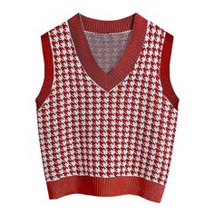 Wine Red Loose Style Plaid Knit Sweater Vest Sleeveless Sweater Cardigan, Sweater Vest Women, Casual Stylish, Loose Style, Plaid Fashion, Black White Pink, Sleeveless Sweater, Knit Vest, Wine Red