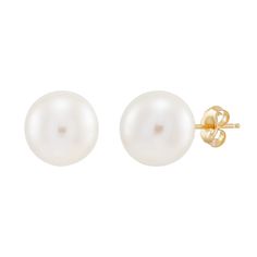 These freshwater cultured pearl earrings are the perfect way to add a touch of elegance to your look. These freshwater cultured pearl earrings are the perfect way to add a touch of elegance to your look. Click on this JEWELRY & WATCHES GUIDE to learn about fit, styles, materials and more! Backings: post Metal: 10k gold Finish: polishedCULTURED PEARL DETAILS Type: freshwater Shape: round Color: white Gemstones may have been treated to enhance their appearance. Special care may be required. Please visit our Gemstone Treatment & Special Care Guide for more information. Size: 10-11MM. Gender: female. Age Group: adult. Classic Round Akoya Pearl Earrings, Classic Yellow Gold Bridal Earrings, Hypoallergenic Akoya Pearl Earrings In Classic Style, Classic Hypoallergenic Akoya Pearl Earrings, Classic Round Pearl Drop Earrings, Hypoallergenic Classic Akoya Pearl Earrings, Timeless Yellow Gold Round Pearl Earrings, Classic Pear-shaped Earrings, Classic Round Pearl Earrings