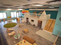 These are exciting times for parents in West Michigan - Another new business can be added to the roster of cool places opening this year and toddler-friendly Indoor Playhouse Business, Indoor Platform Play Area, Cool Indoor Playground, Barndominium Daycare, Opening A Play Cafe, Indoor Play Business, Cafe With Play Area, Kids Clubhouse Interior