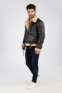 Perfect faux fur lined Aviator Jacket for cold winters . Crafted of premium lambskin leather, this simple yet elegant bomber leather jacket offers extreme protection from cold and looks cool at the same time. FEATURES Outer Shell: Real Lambskin Leather Finish: Nappa Lining: Fully Faux Fur Lined Closure Style: Midsection Zippered Collar Style: Buckled Collar Cuffs Style: Zippered Waist Adjustment Straps Outside Pockets: Two hand warmer pockets Inside Pocket: One Zippered Pocket Winter Aviator Leather Jacket With Padded Collar, Winter Aviator Sheepskin Leather Jacket, Winter Sheepskin Aviator Leather Jacket, Cold Weather Leather Biker Jacket With Faux Fur Lining, Leather Aviator Outerwear With Faux Fur Lining, Leather Fur Coat With Fleece Lining For Cold Weather, Black Leather Jacket With Fleece Lining, Winter Sheepskin Leather Jacket With Padded Collar, Classic Winter Leather Jacket With Faux Fur Lining