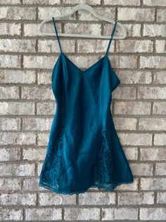 "Vintage Victoria's Secret emerald green slip dress with lace details. Measurements: Size Medium Bust: 36\" Length: 26\" No major flaws or imperfections" Farmers Market Tote Bag, Green Slip Dress, Western Brown, Vintage Slip Dress, White Slip Dress, Vintage Slips, White Slip, Brown Leather Jacket, Denim Overalls