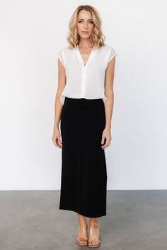 Pembroke Pencil Skirt | Black Sleek Pencil Skirt For Date Night, Sleek Long Pencil Skirt For Night Out, Classic Black Maxi Skirt For Work, Lined Pencil Skirt For Date Night, Sleek Long Lined Pencil Skirt, Versatile Maxi Skirt For Workwear, Versatile Fitted Maxi Skirt For Work, Fitted Versatile Maxi Skirt For Work, Versatile Lined Maxi Skirt For Workwear