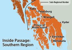 a map showing the location of inside passage in southern region