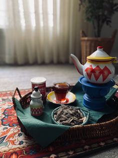 a tray with tea and other items on it