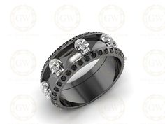 8 mm Wide Unique Men's Gothic Skull Wedding Band, Punk Style Biker Ring, Black CZ Diamond Sterling silver, Anniversary Ring, Eternity BandS T Y L E- Full Black : Stone Black & Ring Black Rhodium Plated- Full White : Stone White & Ring White Rhodium Plated- Skull W + Ring B : Stone Black & Ring Black Rhodium Plated (Only Skull is White Rhodium Plated)- Skull B + Ring W : Stone White & Ring White Rhodium Plated (Only Skull is Black Rhodium Plated)M E T A L- Solid 925 Sterling Silve Black Gothic Skull Ring For Biker Events, Black Gothic Jewelry For Biker Events, Black Punk Skull Ring For Biker Events, Black Gothic Skull Ring For Anniversary, Gothic Black Skull Ring For Anniversary, Black Skull Ring For Anniversary, Black Skull Jewelry For Anniversary, Black Skull Ring, Diamond Silver Ring