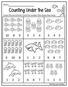 counting under the sea worksheet with numbers to 10 and an ocean animal theme