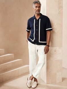 Dockside Pant | Banana Republic La Dolce Vita Mens Style, Beach Chic Wedding Guest Attire Men, Italian Summer Male Outfits, Havana Outfit Men, Cool Dad Outfits Men, Young Mens Fashion Casual, Vacation Clothes Men, Travel Outfit Men, Mens Vacation Outfits