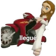 a cartoon man riding on the back of a red motorcycle with text reading legue