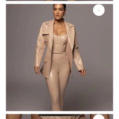 Jluxlabel Fitted Cream Bottoms For Night Out, Chic Beige Pantsuit For Fall, Fitted High Waist Beige Pantsuit, Fitted Beige High-waisted Pantsuit, Beige Fitted Bottoms For Date Night, Fitted Beige Bottoms For Date Night, Elegant Beige Bottoms For Date Night, Cream Jumpsuit, Corset Pants