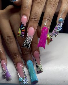 Xl Long Acrylic Nails, Food Nail Art, Junk Nails, Halloween Acrylic Nails, Punk Nails, Hard Nails, Gel Acrylic Nails, French Tip Acrylic Nails, Glow Nails