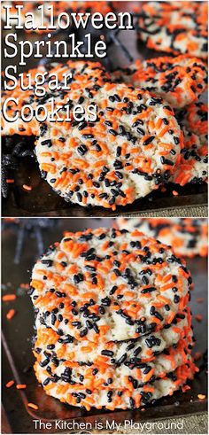 halloween sprinkle sugar cookies with orange and black sprinkles on top