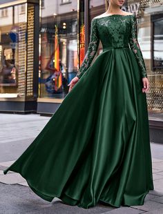 A-Line Evening Gown Party Dress Christmas Red Green Dress Elegant Dress Wedding Guest Fall Floor Length Long Sleeve Off Shoulder Belt / Sash Satin with Appliques 2023 2023 - US $132.99 Floor-length Green Bridesmaid Dress For Banquet, A-line Lace Gown For Banquet, Green Floor-length Bridesmaid Dress For Banquet, Lace Ball Gown With Sweep Train For Banquet, A-line Wedding Gown With Sweep Train, Long Sleeve Bridesmaid Gown For Prom Season, Green Floor-length Mother Of The Bride Dress For Banquet, A-line Wedding Dress With Sweep Train For Banquet, Green Lace Ball Gown For Wedding