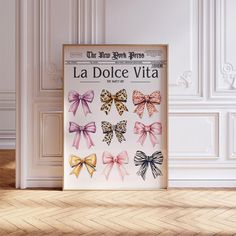 an image of a poster with bows on the front and back of it that says la dolce vita