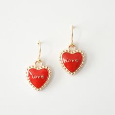 Love heart charm on 18k gold plated fish hook findings. - Approx. 13x16mm charm SHOP MORE JEWELRY, https://www.etsy.com/shop/melissavelia?section_id=10442322 Cute Gold Heart Earrings Nickel Free, Cute Gold Earrings With Heart Charm, Heart-shaped Charm Earrings For Anniversary, Cute Gold Heart Charm Earrings, Heart-shaped Earrings With Charms For Valentine's Day, Heart-shaped Charm Earrings For Valentine's Day, Valentine's Day Heart-shaped Charm Earrings, Heart-shaped Charms Earrings For Valentine's Day, Cute Gold Heart Bead Earrings