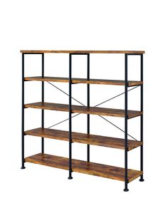 an industrial style shelving unit with four shelves and two metal bars on each side