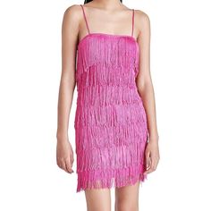 Nwt Color: Raspberry Open To Reasonable Offers! Summer Cocktail Mini Dress With Fringe, Spring Fringe Knee-length Mini Dress, Pink Fitted Mini Dress With Fringe, Pink Fitted Fringe Mini Dress, Fitted Pink Mini Dress With Fringe, Spring Fitted Dress With Fringe, Spring Fringe Dress, Pink Fringe Cocktail Dress, Pink Fringe Dress For Spring